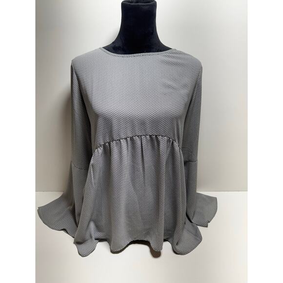 Ann Taylor Loft Top Sz S Gray Bell Sleeve Lightweight Popover Blouse - Picture 1 of 8